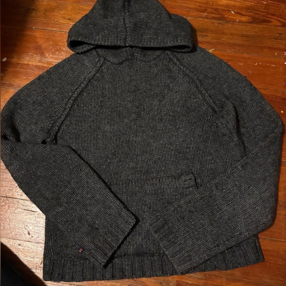 Vintage Abercrombie & Fitch Grey Wool Hoodie Pullover Sweater W. Pocket SZ. L